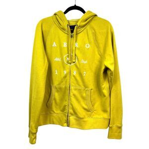Aeropostale Womens Hooded Sweater Fleece Full Zip Pockets Neon Yellow Sz XL*